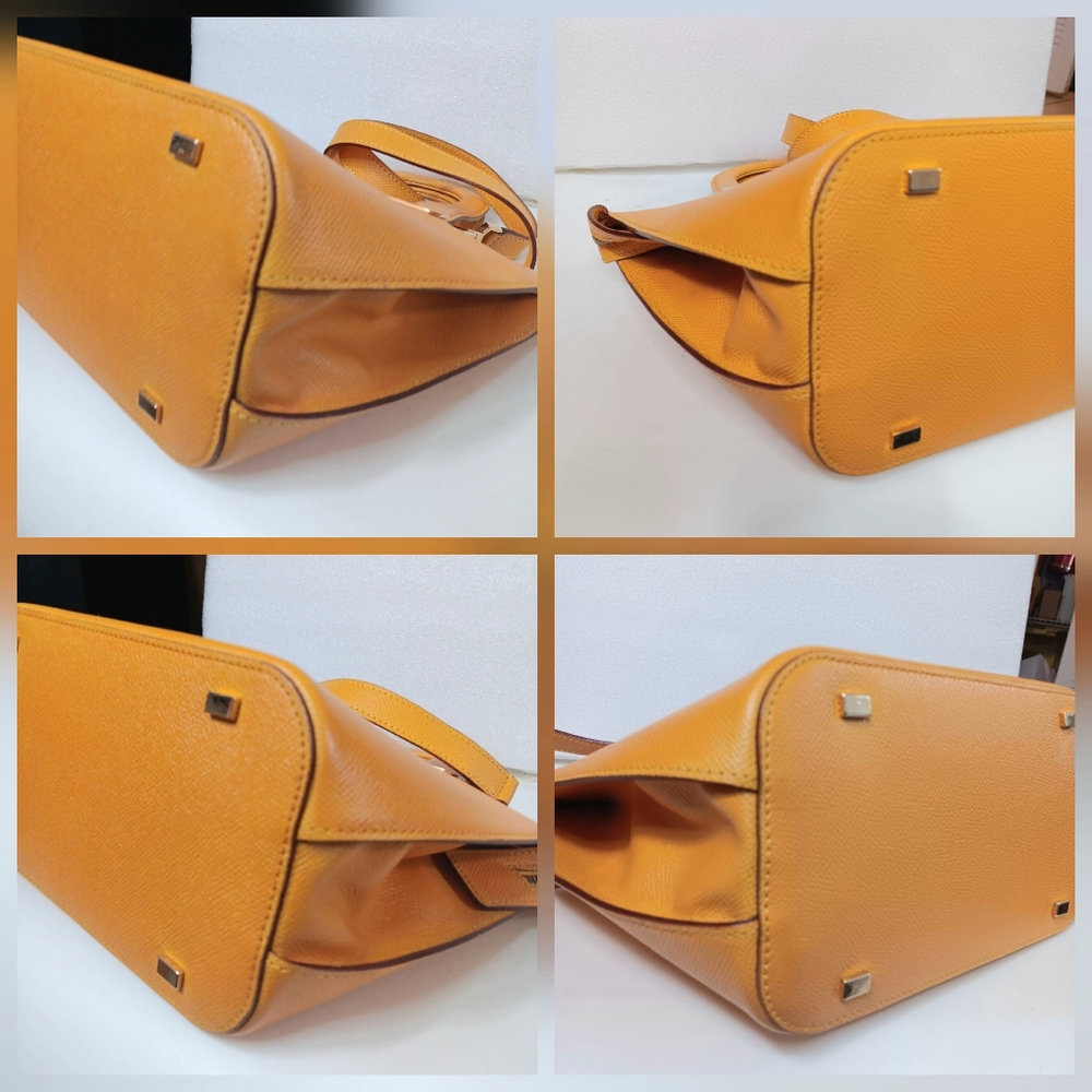 💛 CÉLINE EUC Mustard Leather Tote Crossbody Small Shoulder Bag Gold HW - Picture 10 of 17